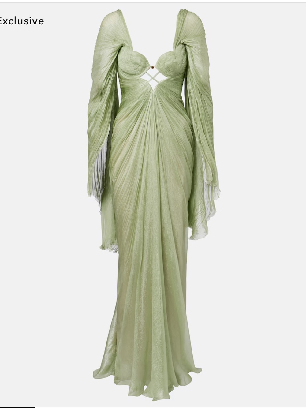 Sage Green Draped Maxi Gown with Caped Sleeves